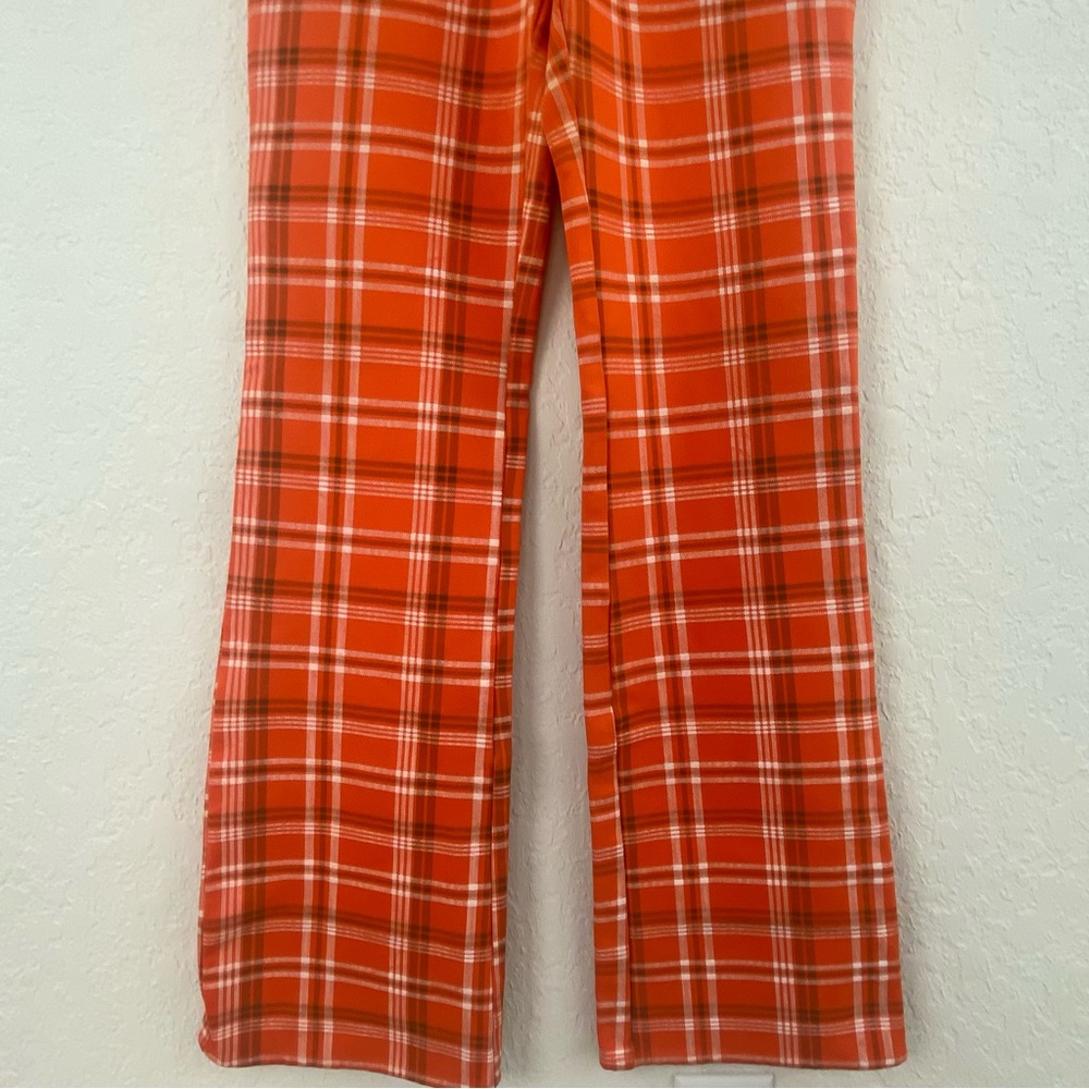 I.AM.GIA Polaris Orange Plaid checkered high rise flare Pants Large - Picture 4 of 8